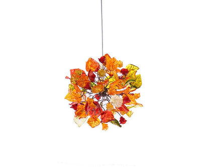 Ceiling light fixture with warm color flowers and leaves, unique pendant light.