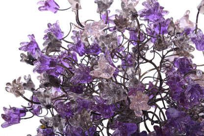 Purple bedside lamp, Table Lamp with Violet gray and clear flowers, small table lamp, midnight color flowers lighter.