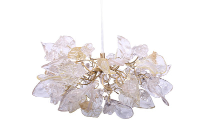 Pendant Light fixture, island lighting with Transparent Clear color and gold flowers and leaves.