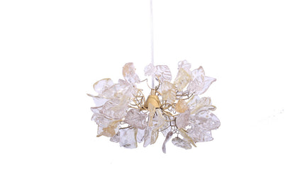 Pendant Light fixture, island lighting with Transparent Clear color and gold flowers and leaves.