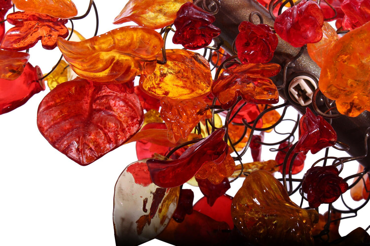 Warm Orange Floral & Leaves Resin Chandelier: Elegant Dining Room Lighting Decor