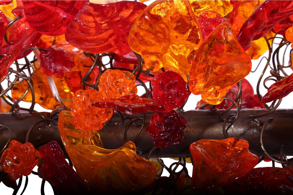 Warm Orange Floral & Leaves Resin Chandelier: Elegant Dining Room Lighting Decor