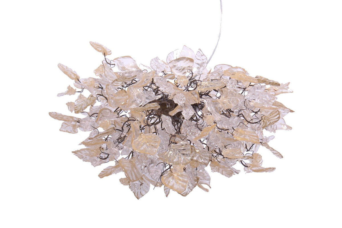 Hanging Chandeliers with transparent gold and clear leaves and flowers for Dining Room