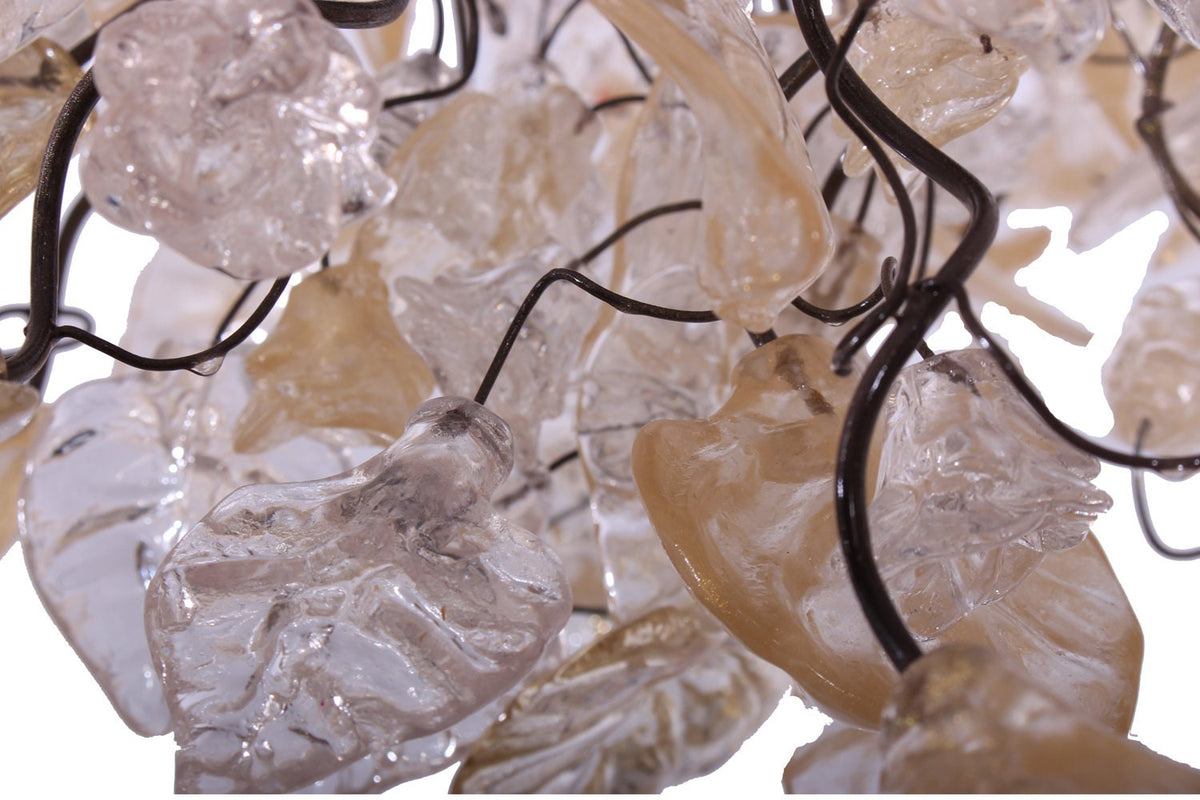 Hanging Chandeliers with transparent gold and clear leaves and flowers for Dining Room