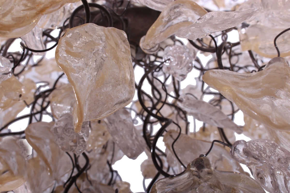 Hanging Chandeliers with transparent gold and clear leaves and flowers for Dining Room