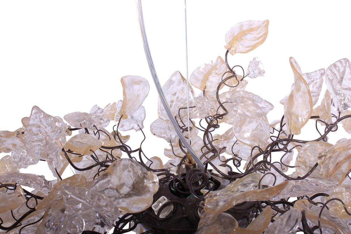 Hanging Chandeliers with transparent gold and clear leaves and flowers for Dining Room
