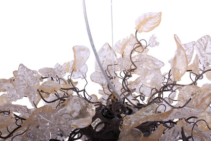 Hanging Chandeliers with transparent gold and clear leaves and flowers for Dining Room