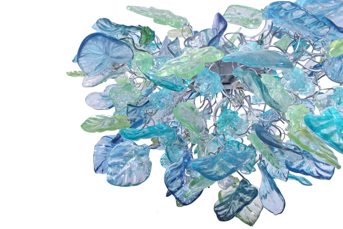Unique chandelier lighting with Sea color flowers & leaves for Dining Room