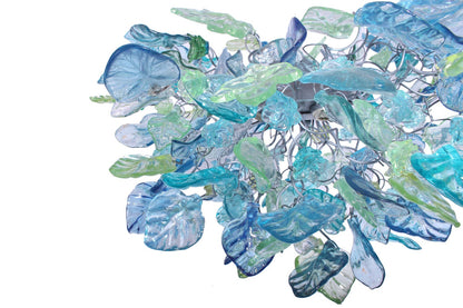 Unique chandelier lighting with Sea color flowers & leaves for Dining Room