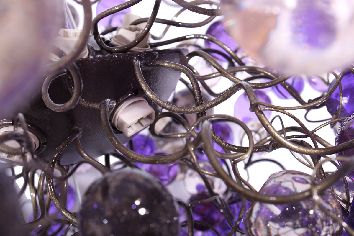 Hanging Chandeliers with purple, gray and clear bubbles lighting for Dining Room
