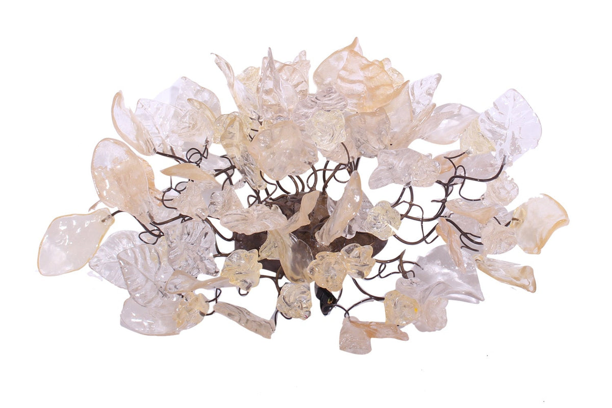 Bronze Sconce With Whimsical Resin Leaves In White & Gold