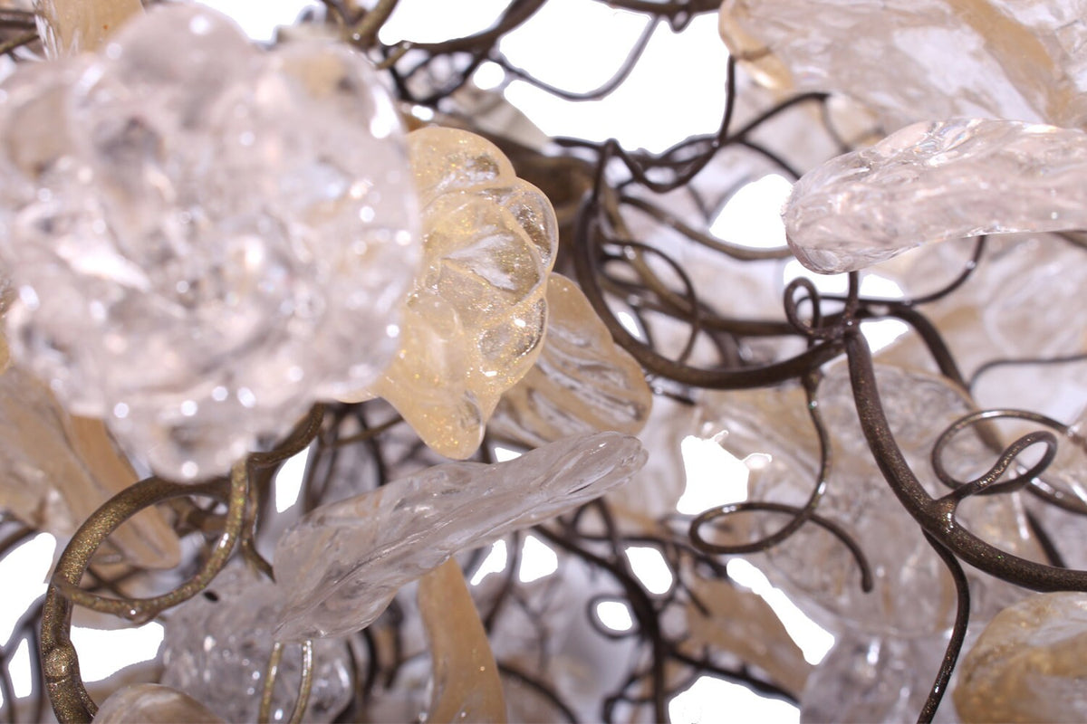 Hanging Chandeliers with transparent gold and clear leaves and flowers for Dining Room