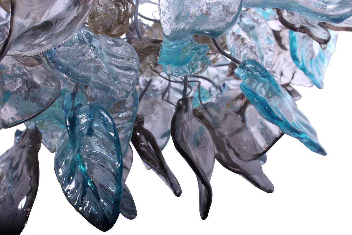 Lighting hanging chandeliers with blue and gray color flowers and leaves, for Dining Room, hall or bedroom.