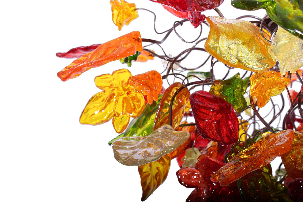 Lighting hanging chandeliers with autumn color flowers and leaves