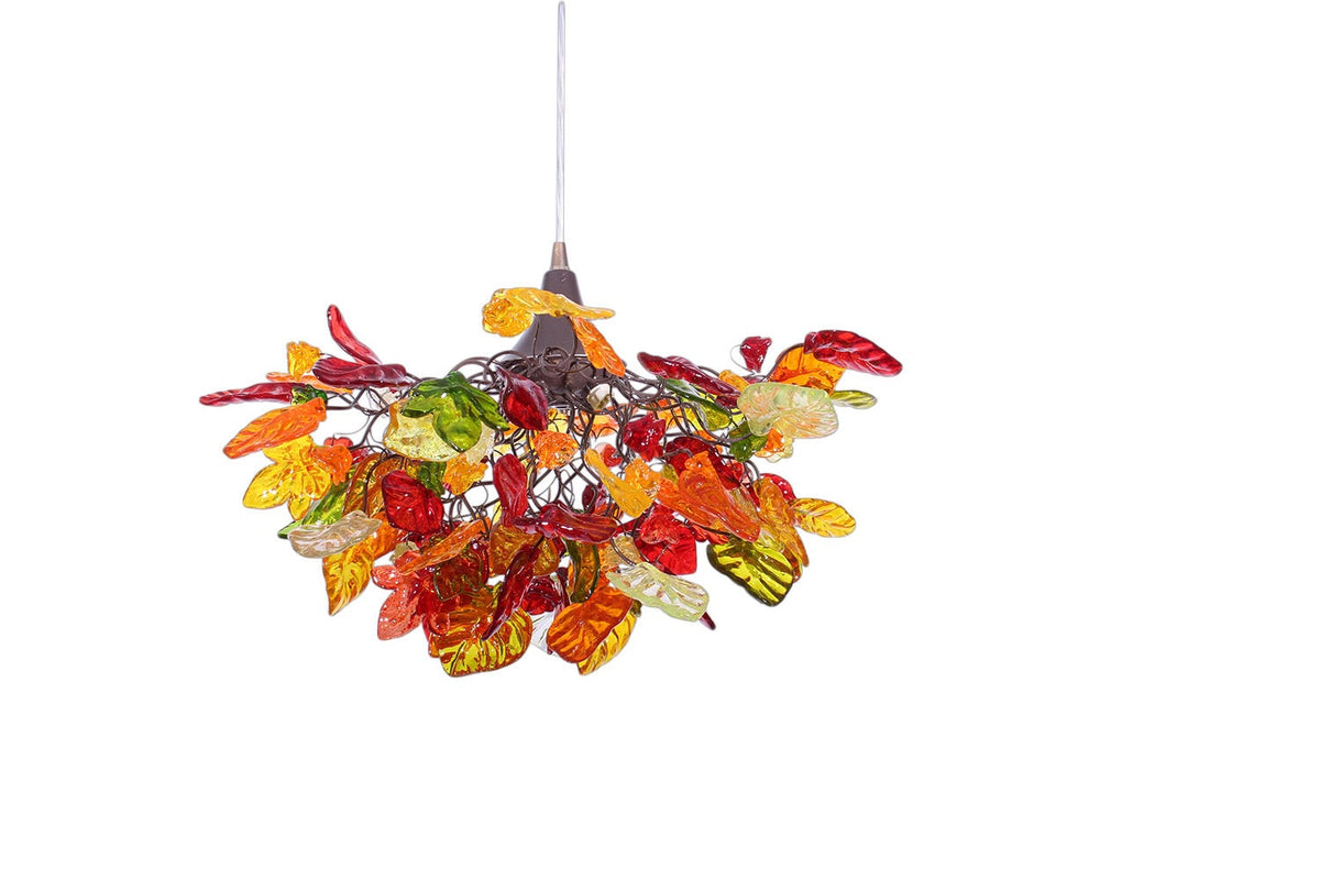 Lighting hanging chandeliers with autumn color flowers and leaves
