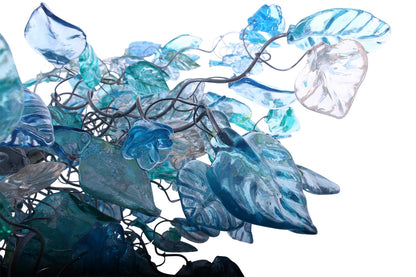Lighting hanging chandeliers with blue and gray color flowers and leaves, for Dining Room, hall or bedroom.