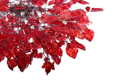 Ceiling Light Fixture - Red Hanging chandeliers with flowers and leaves for Dining Room, bedroom or living room.