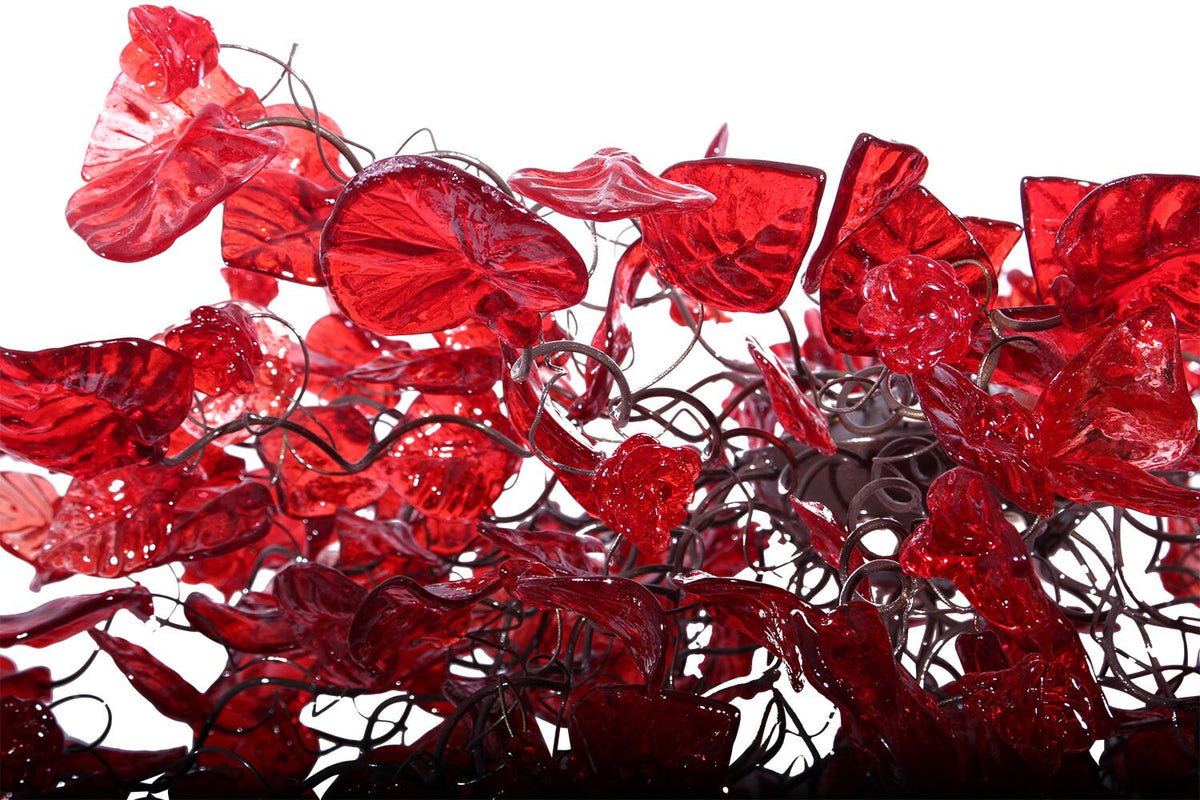 Ceiling Light Fixture - Red Hanging chandeliers with flowers and leaves for Dining Room, bedroom or living room.