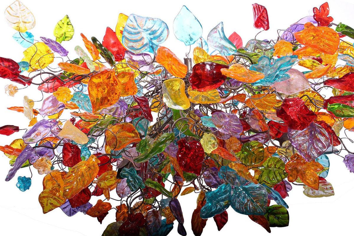 Big Hanging chandeliers with Colorful flowers and leaves