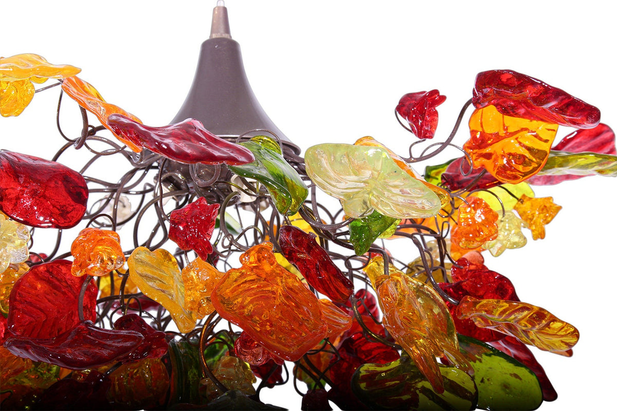 Lighting hanging chandeliers with autumn color flowers and leaves