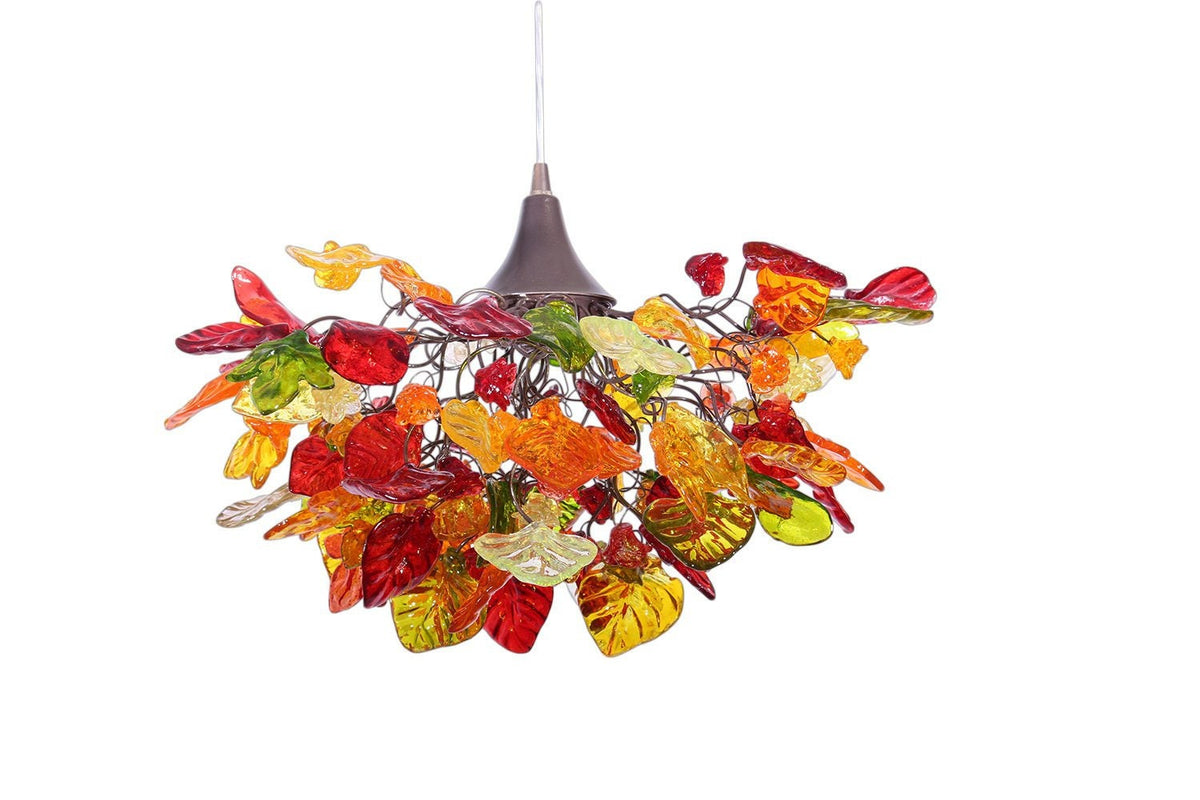 Lighting hanging chandeliers with autumn color flowers and leaves