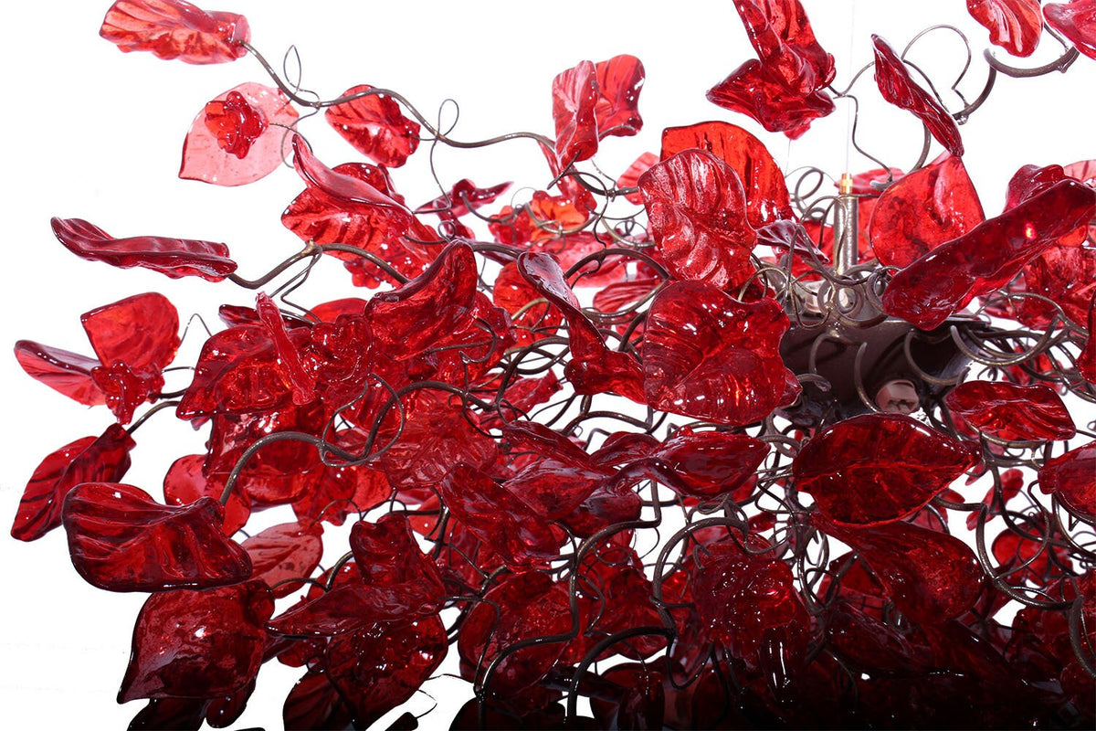Ceiling Light Fixture - Red Hanging chandeliers with flowers and leaves for Dining Room, bedroom or living room.