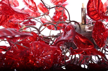Ceiling Light Fixture - Red Hanging chandeliers with flowers and leaves for Dining Room, bedroom or living room.