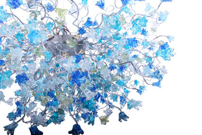 Blue Chandelier Lighting with sea color flowers, flowers lights for Dining Room, statement lighting