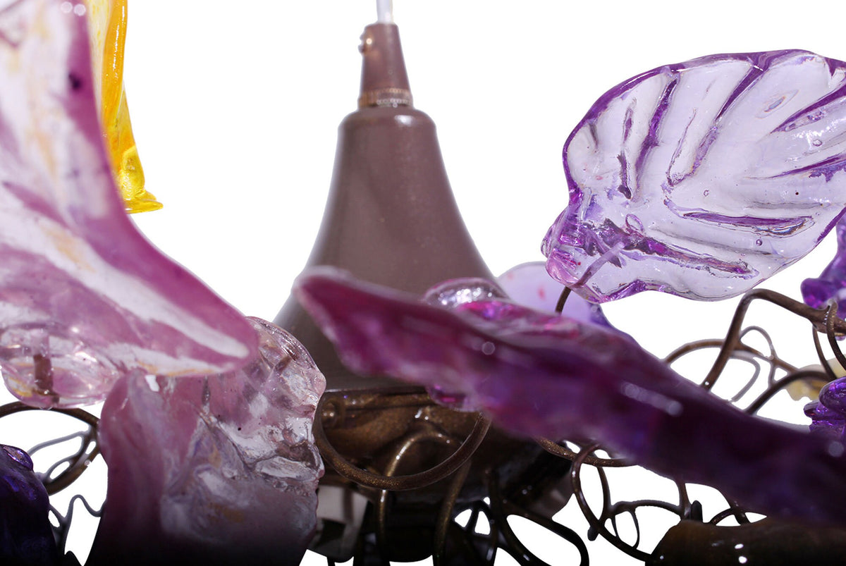 Lighting hanging chandeliers with flowers and leaves purple color for bedroom, entry way or children room