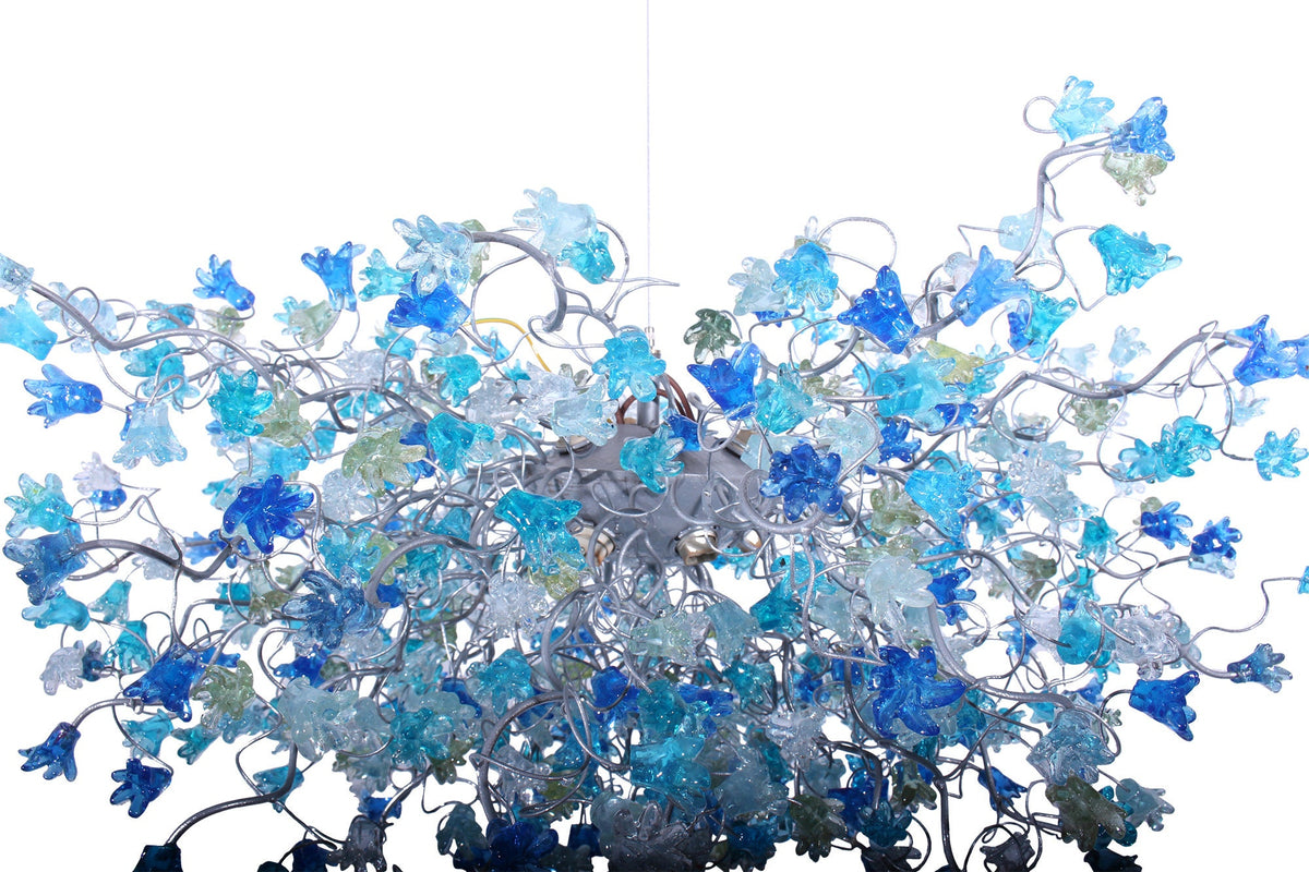 Blue Chandelier Lighting with sea color flowers, flowers lights for Dining Room, statement lighting