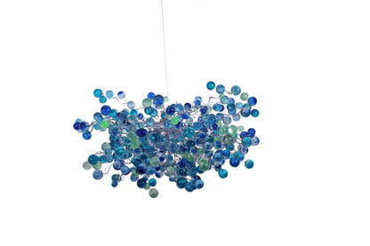 Blue Ceiling lighting fixture with blue bubbles for Dining Room, living room or open space.