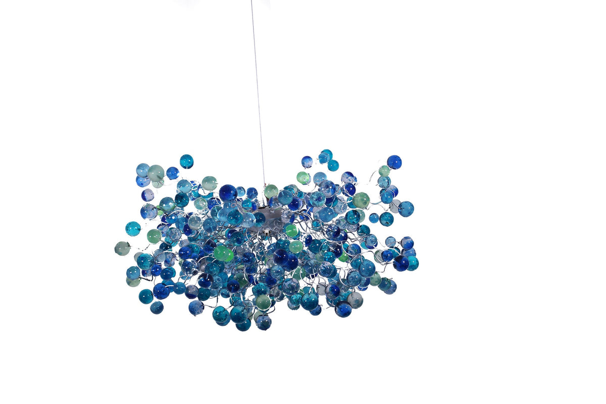 Blue Ceiling lighting fixture with blue bubbles for Dining Room, living room or open space.