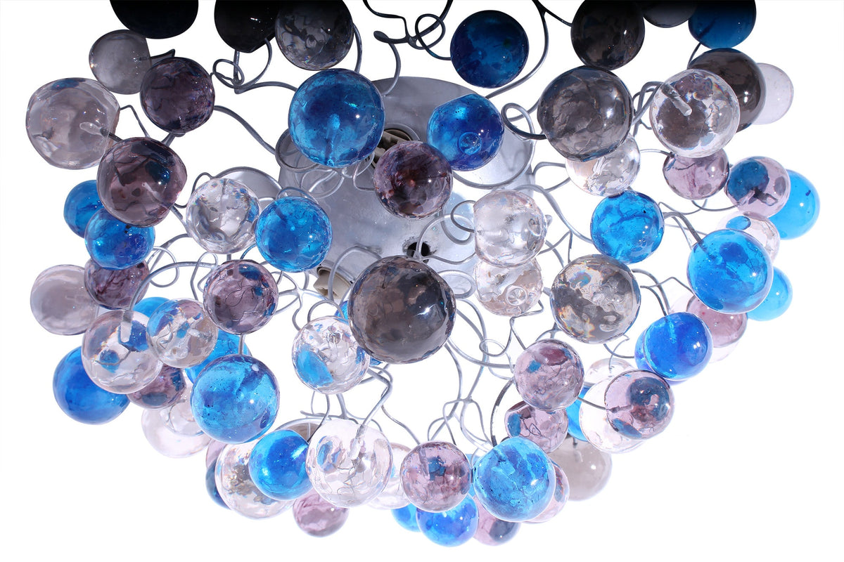 Flush mount ceiling light, modern ceiling mount with blue, gray and clear bubbles for bathroom, hall entrance or room.