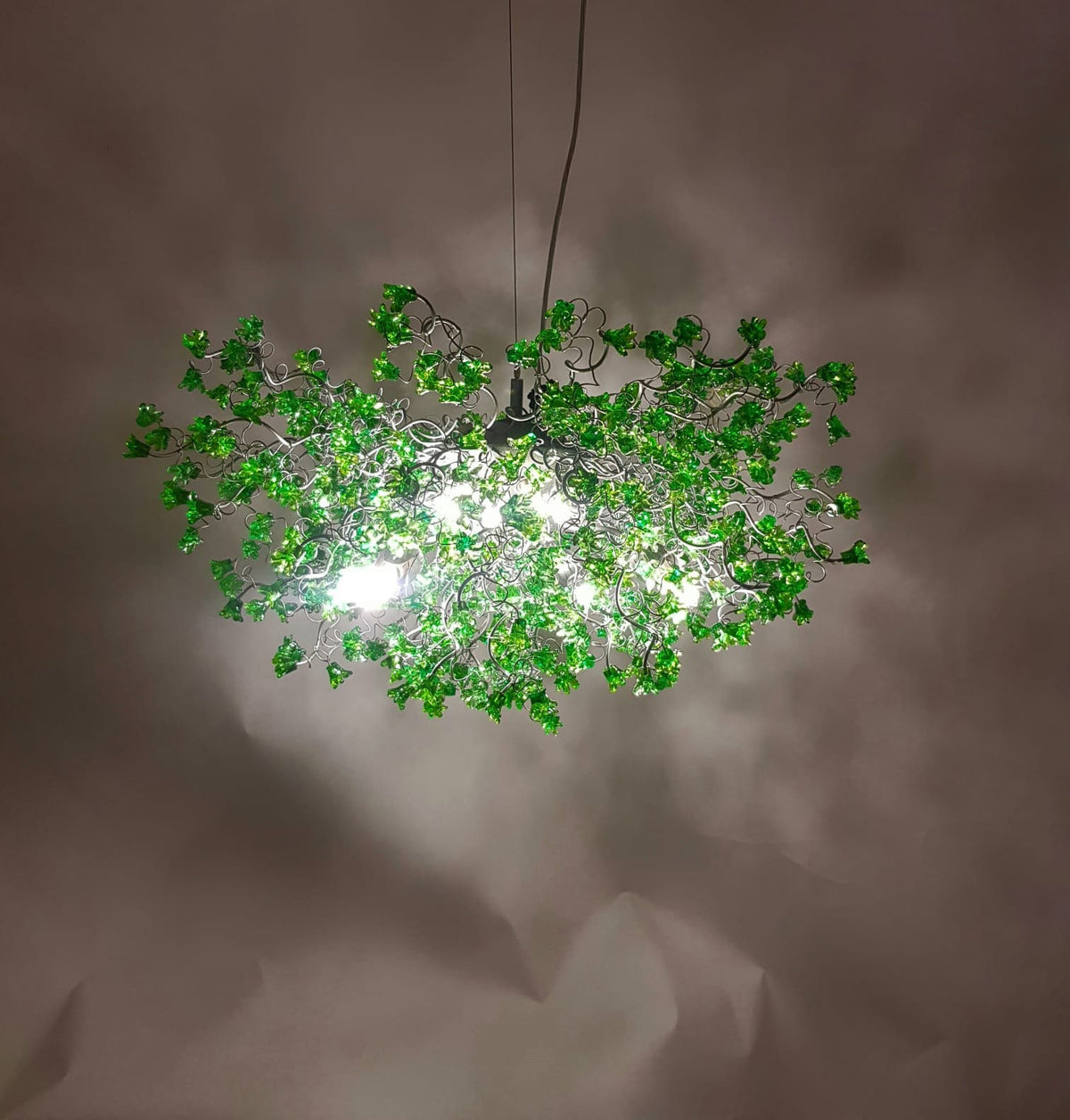 Modern Resin Flower Chandelier with Green Blossoms | Unique Hanging Pendant Light Fixture for Dining Room and Living Room décor