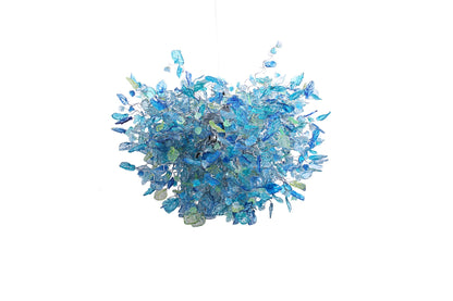 Large Sea Blue Resin Chandelier: Handmade Flower and Leaves Dining Room Light