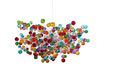Large Rainbow bubbles Chandelier, Hanging light with multicolored bubbles - statement lighting with rainbow balls for Dining Room.