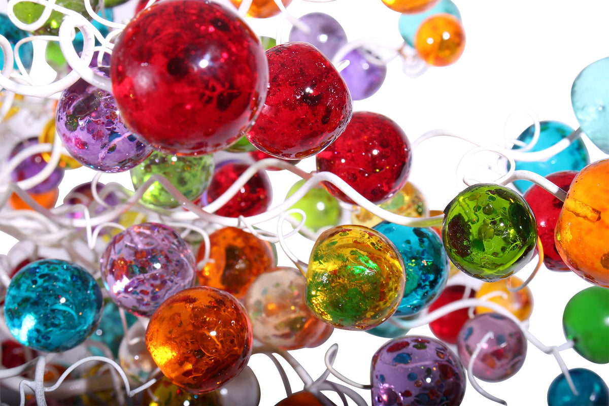 Large Rainbow bubbles Chandelier, Hanging light with multicolored bubbles - statement lighting with rainbow balls for Dining Room.