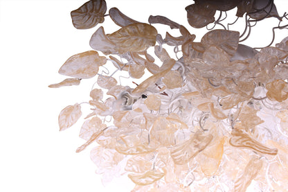 Large Flush Mount Ceiling Light with clear and gold color flowers and leaves, unique ceiling mount light for kitchen.