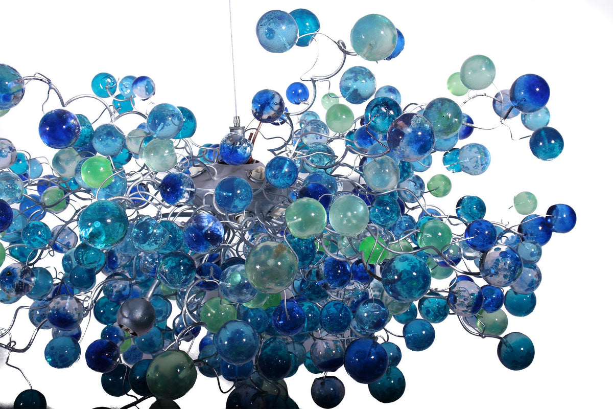 Blue Ceiling lighting fixture with blue bubbles for Dining Room, living room or open space.