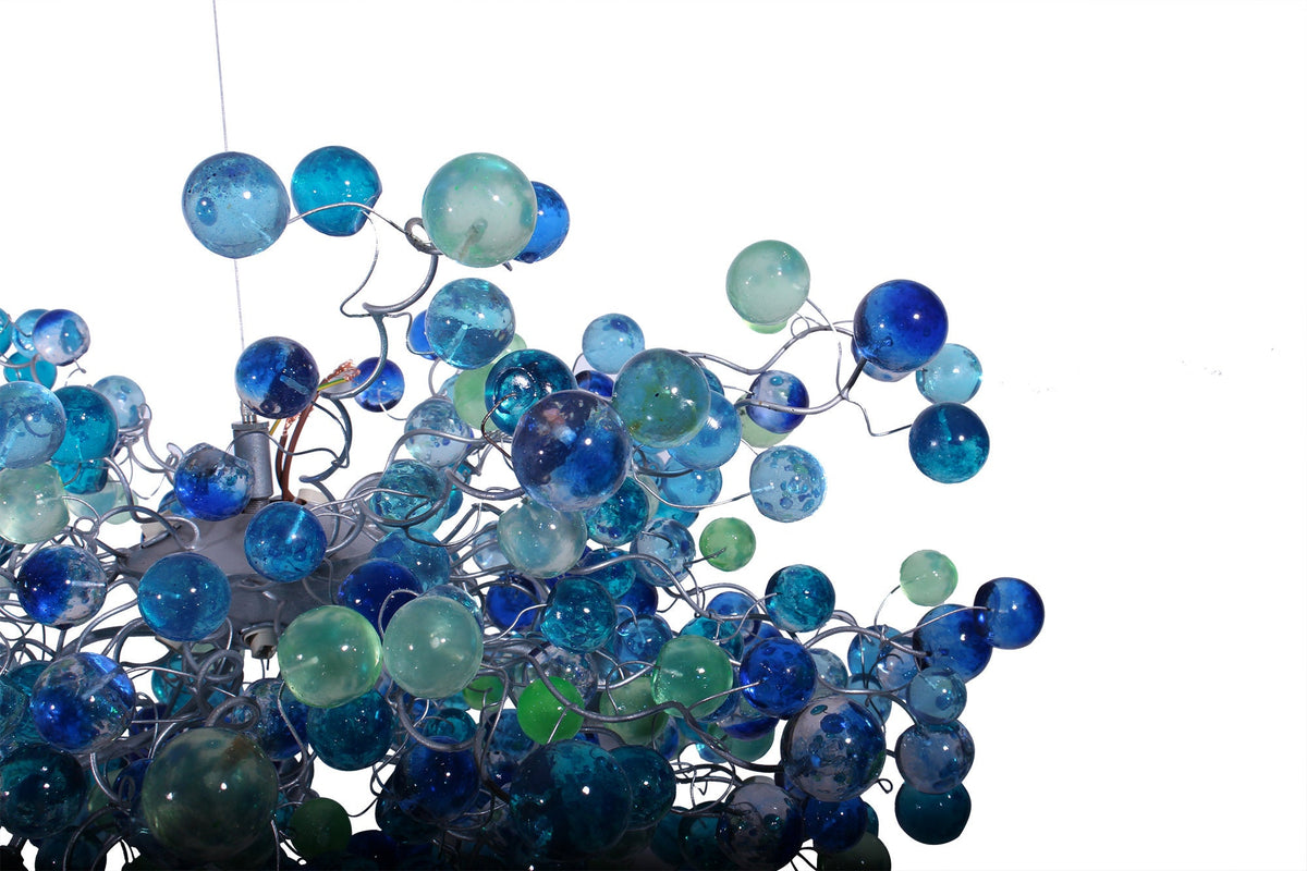Blue Ceiling lighting fixture with blue bubbles for Dining Room, living room or open space.