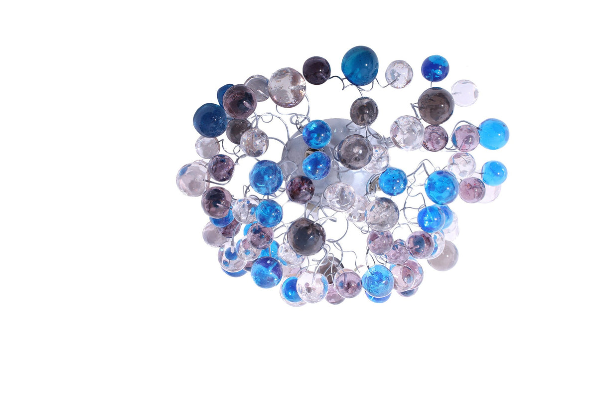 Flush mount ceiling light, modern ceiling mount with blue, gray and clear bubbles for bathroom, hall entrance or room.