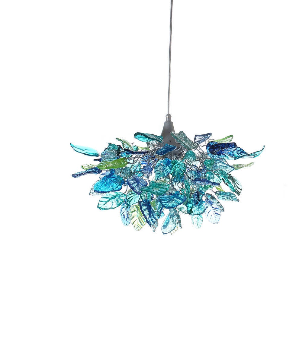 Unique Chandelier with Sea color flowers and leaves, for Dining Room, hall or bedroom.