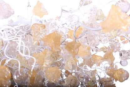 Hanging chandeliers with light gold and clear color flowers and leaves for Dining Room