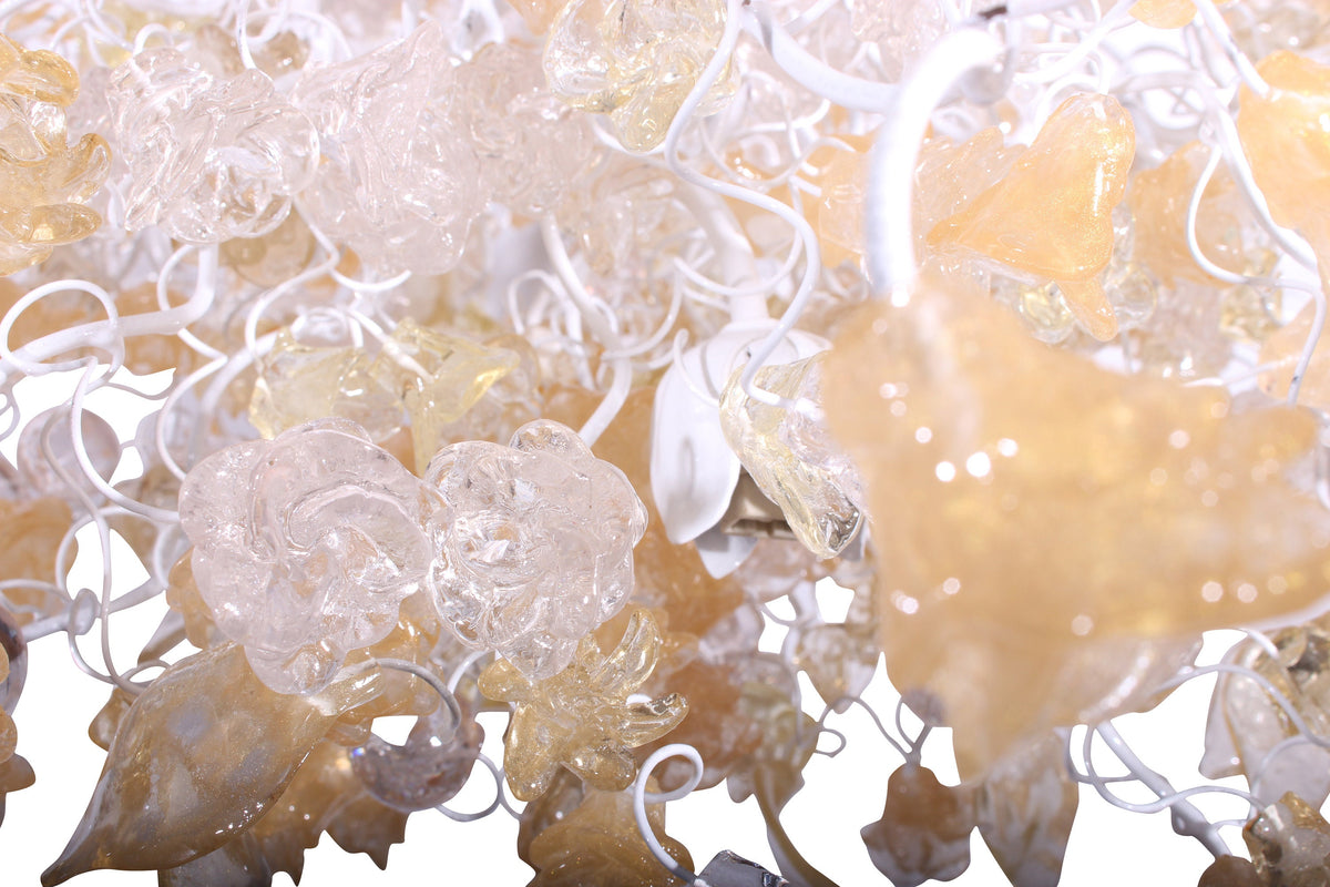 Hanging chandeliers with light gold and clear color flowers and leaves for Dining Room
