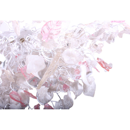 Oval Flower Chandelier: White Clear Gold Pink Resin Leaves 34x22 Inch Hanging Light Fixture