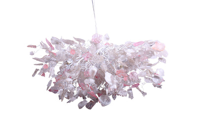 Oval Flower Chandelier: White Clear Gold Pink Resin Leaves 34x22 Inch Hanging Light Fixture