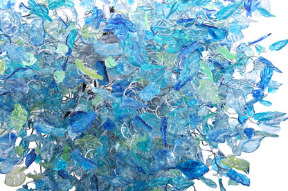 Large Sea Blue Resin Chandelier: Handmade Flower and Leaves Dining Room Light