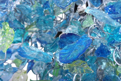 Large Sea Blue Resin Chandelier: Handmade Flower and Leaves Dining Room Light