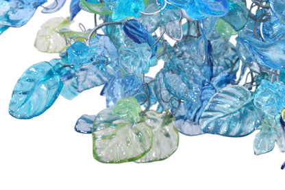 Large Sea Blue Resin Chandelier: Handmade Flower and Leaves Dining Room Light