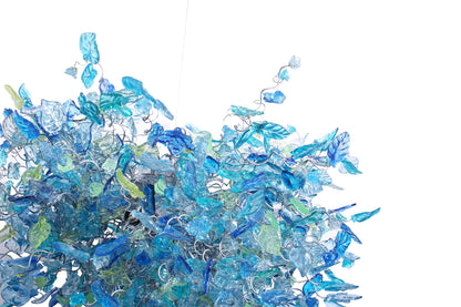 Large Sea Blue Resin Chandelier: Handmade Flower and Leaves Dining Room Light